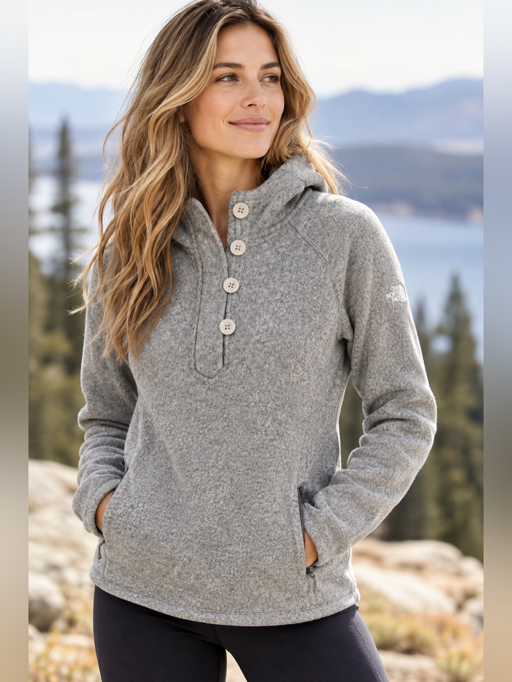 The North Face Women’s M Gray Sweater Fleece Hoodie Button Pullover Gorpcore